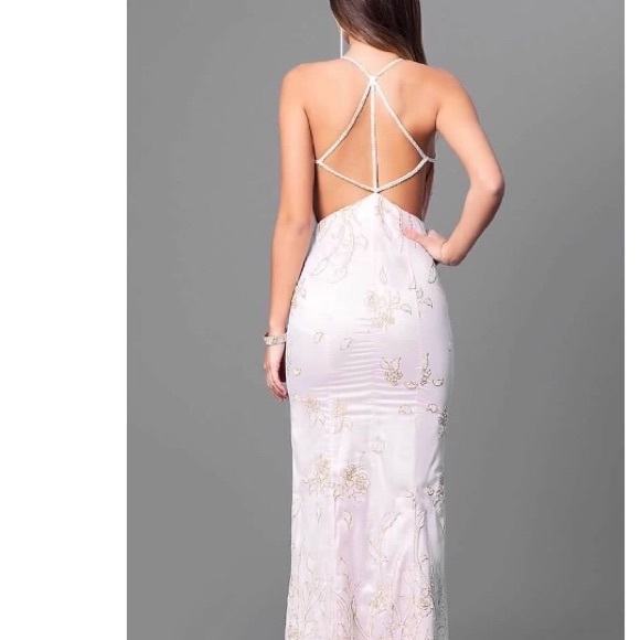 Long light pink glitter flower print dress. - Picture 2 of 6